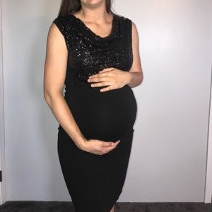 EUC Med. Maternity dress, black sequin, cowl